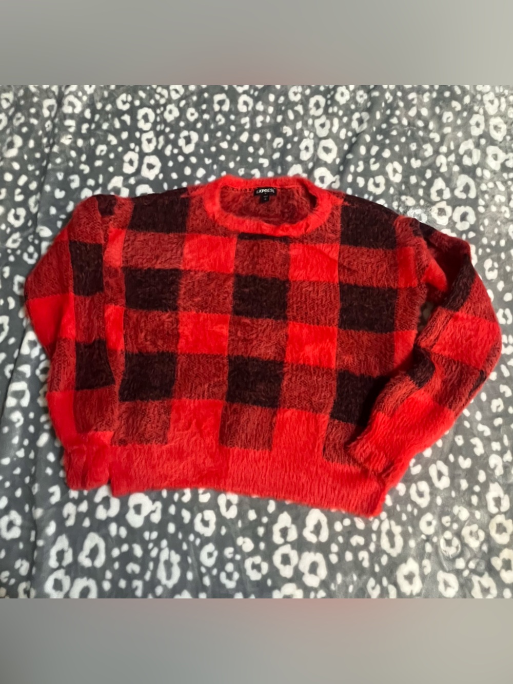 Express Red and Black Buffalo Plaid Sweater